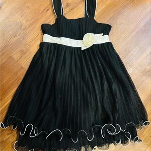 A Byer Black Ivory Floral Rose Sash Ruffles Formal Girl 12 Halter Tank Dress